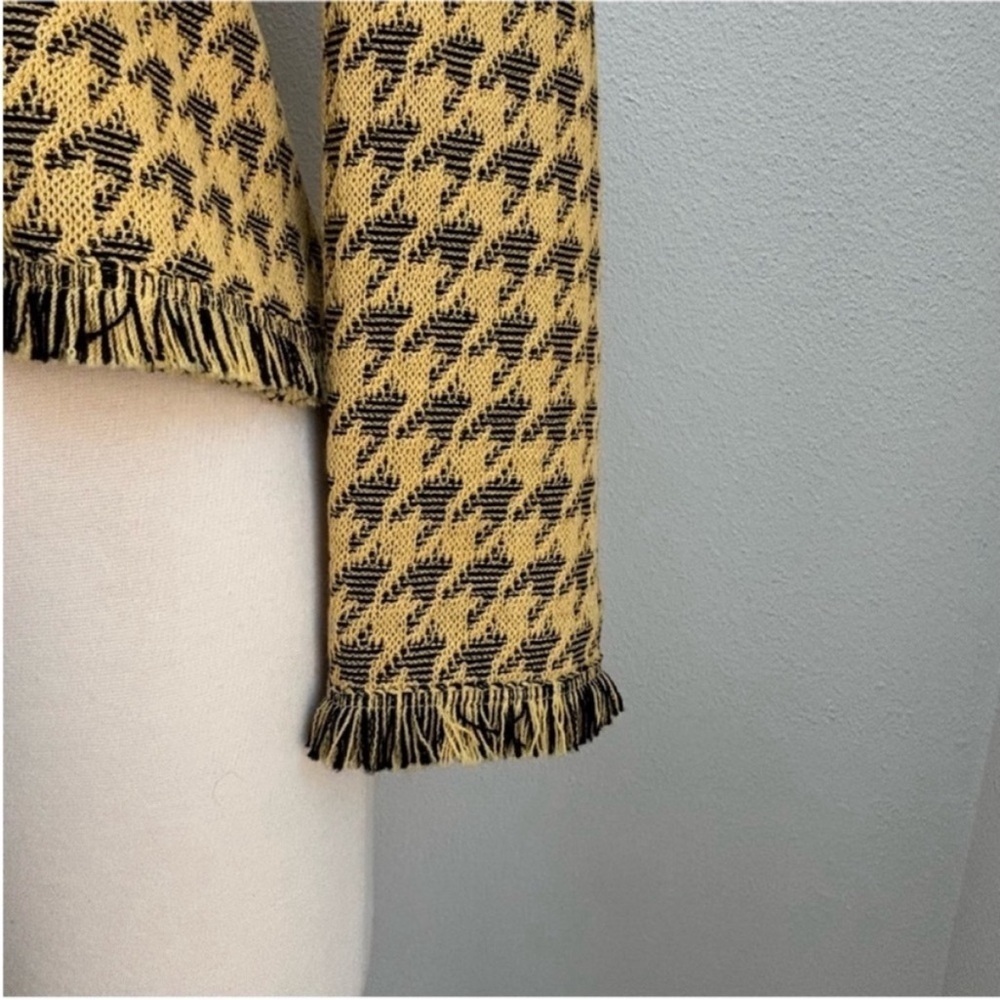 St John Houndstooth Jacket Vintage Fringe Knit Archival Logo Yellow Black Size 8 - Picture 13 of 14